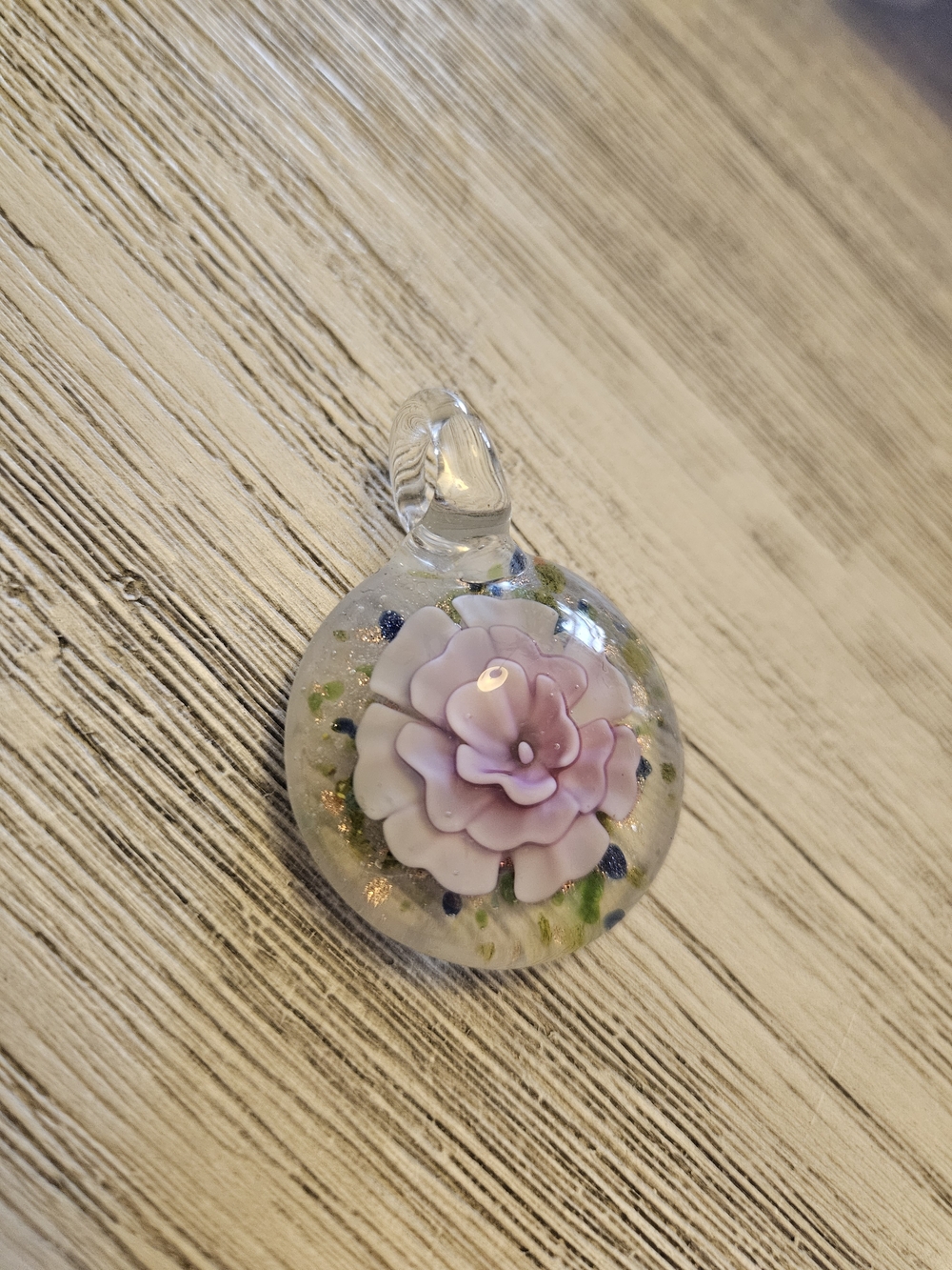 Glass Flower Pendant with Pink Lavender Bloom
